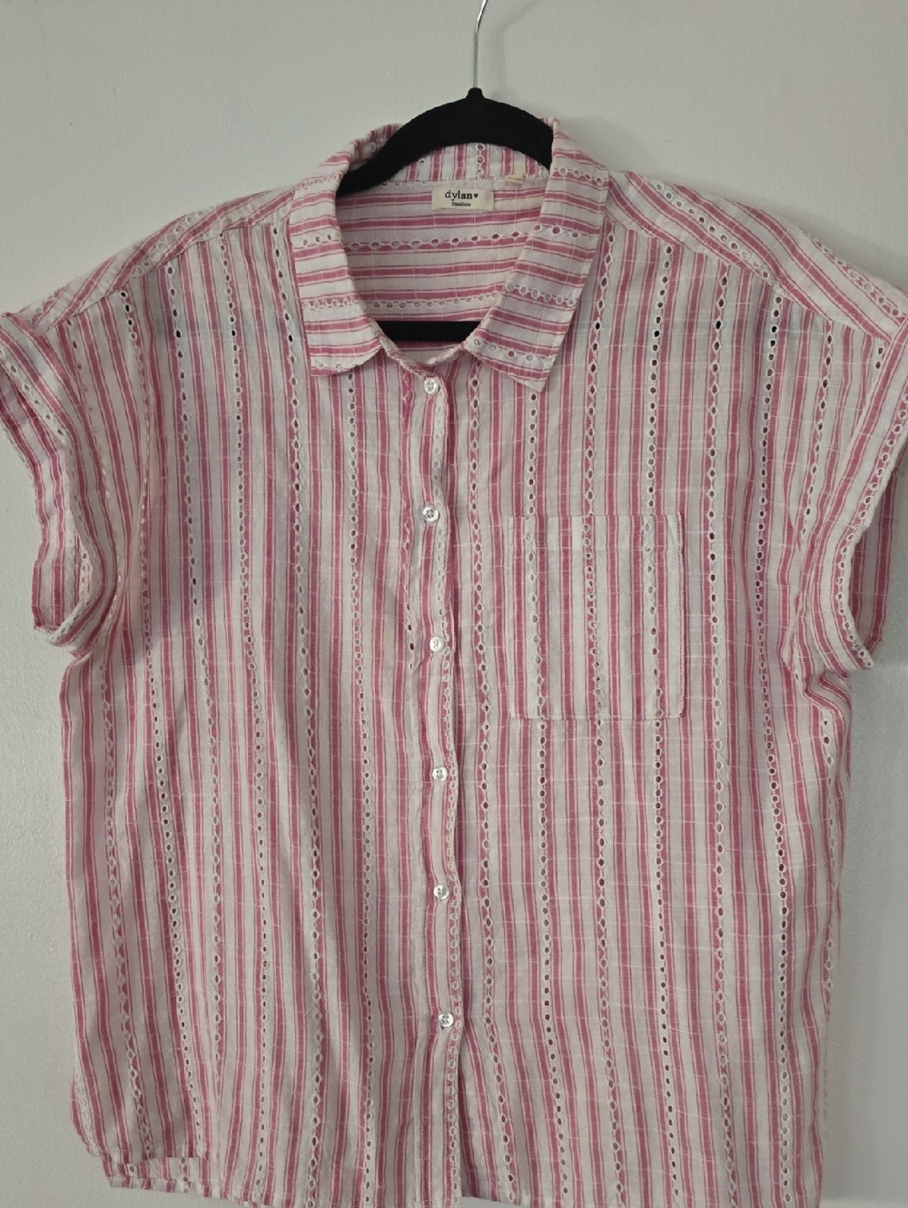 dylan Pink and White Striped Eyelet Button-Up Shirt